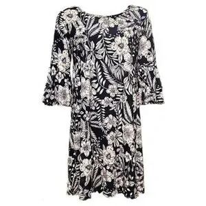 Espresso Dress Floral Relax Fit Shift Bell Sleeves Anti-Wrinkle Navy Blue sz S